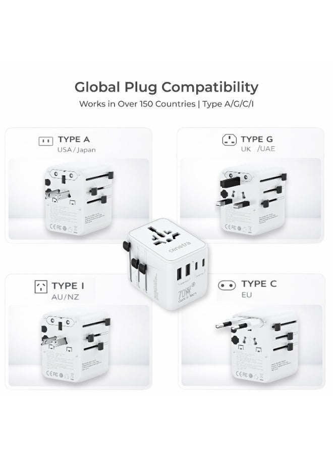 محول سفر عالمي بقدرة 70 واط بتقنية PD GaN III للشحن السريع مع 3 منافذ USB-C و2 منافذ USB-A لأجهزة اللابتوب والأجهزة اللوحية والهواتف، محول قابس طاقة دولي من النوع G/A/C/I للإمارات والمملكة المتحدة وأوروبا والولايات المتحدة وأستراليا - Image 2